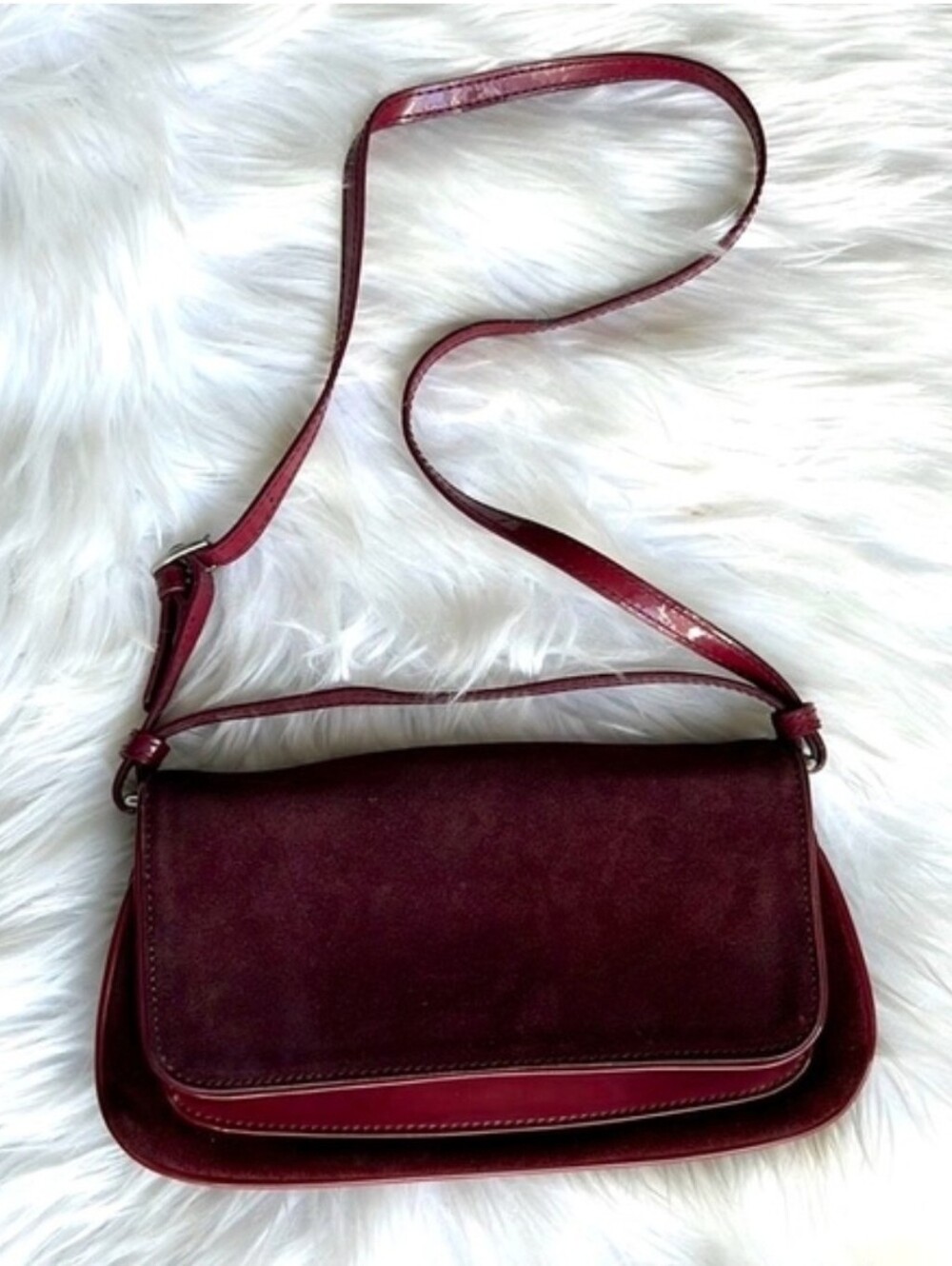 Italian Suede Clutch And Shoulder Bag Maroon Burgundy Oxblood Red